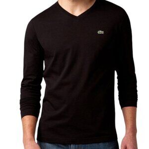 LACOSTE Black Pima Cotton V-Neck Long Sleeve Tee minimalist classic xxl